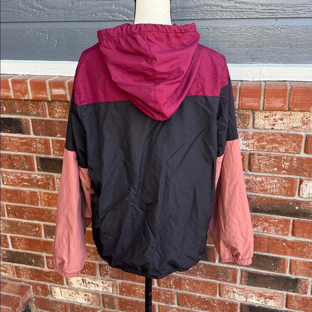 PINK Victoria's Secret Colorblock Windbreaker Jacket M/L Maroon Black Pink Hood - Picture 4 of 7